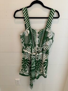 Farm Rio Green & White Tropical Print Romper